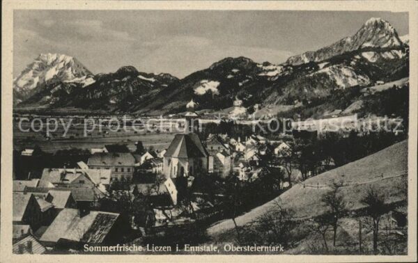 Liezen Steiermark Ortsansicht mit Kirche und Alpenpanoram