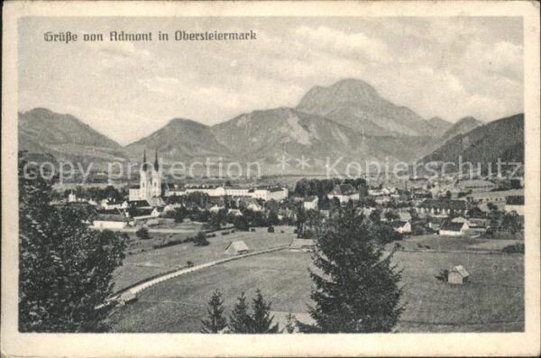 Admont Steiermark Gesamtansicht mit Alpenpanorama