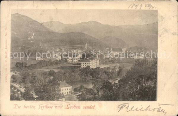 Leoben Blick über die Stadt Mur Brücke