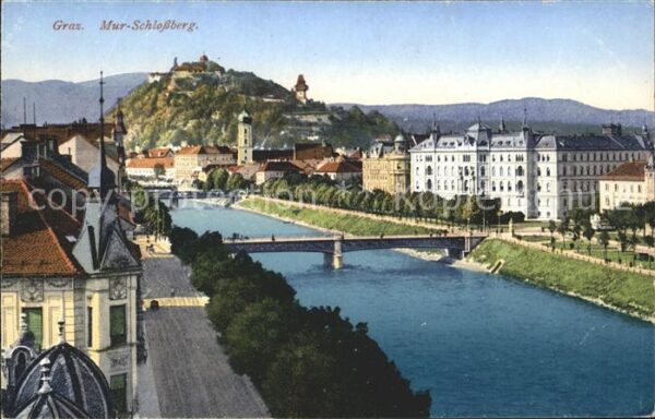 Graz Steiermark Uferweg an der Mur Brücke Schlossberg U