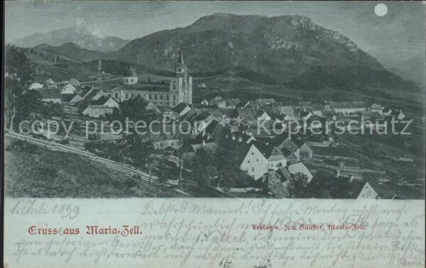 Mariazell Steiermark Gesamtansicht Basilika im Mondschein