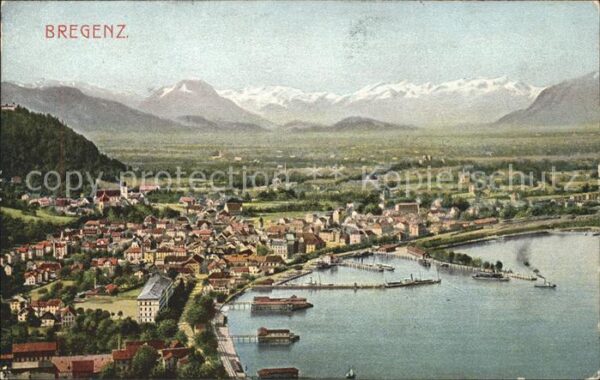 Bregenz Vorarlberg Panorama mit Schweizer Bergen Bodensee