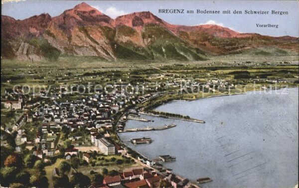 Bregenz Vorarlberg Panorama mit Schweizer Bergen Bodensee