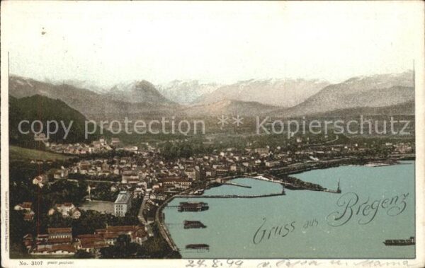 Bregenz Vorarlberg Panorama mit Schweizer Bergen Bodensee