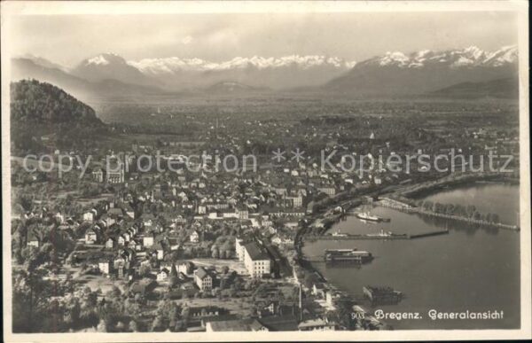 Bregenz Vorarlberg Generalansicht Bodensee Hafen Alpenpano