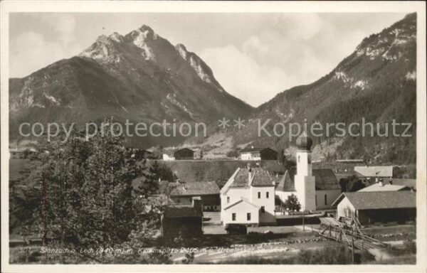 Stanzach Tirol Ortsansicht mit Kirche Klimmspitze Urbe