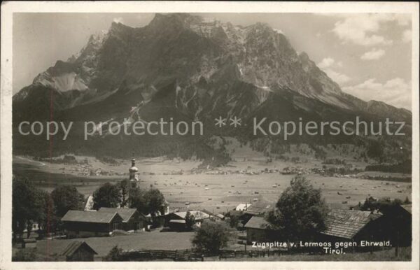 Lermoos Tirol Ortsansicht mit Kirche Zugspitze Blick