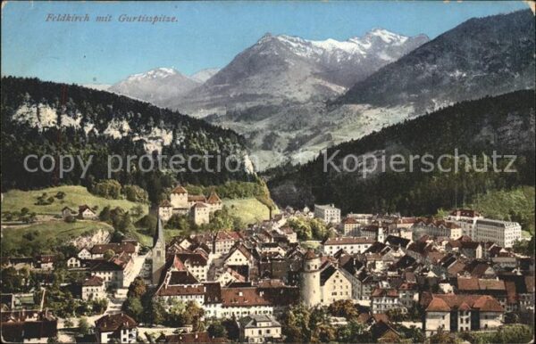Feldkirch Vorarlberg Ortsansicht mit Kirche Turm Schattenbur