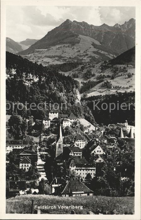Feldkirch Vorarlberg Ortsansicht mit Kirche Alpenpanorama