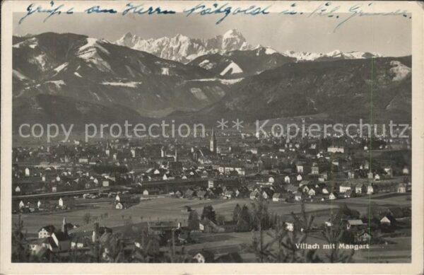 Villach Kaernten Panorama mit Mangart Julische Alpen