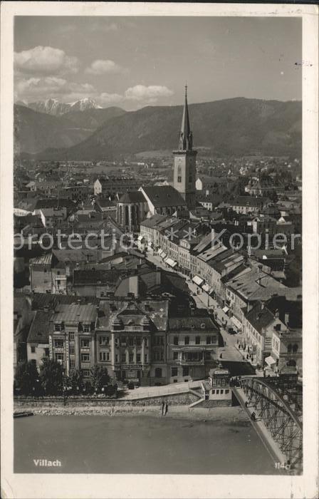 Villach Kaernten Blick über die Stadt Kirche Drau Brücke