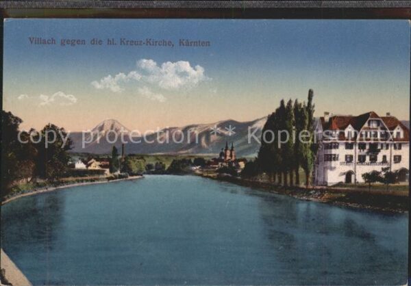 Villach Kaernten Partie an der Drau Blick gegen Heilig K