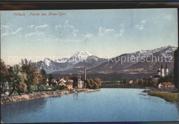 Villach Kaernten Partie an der Drau Blick gegen Heilig K