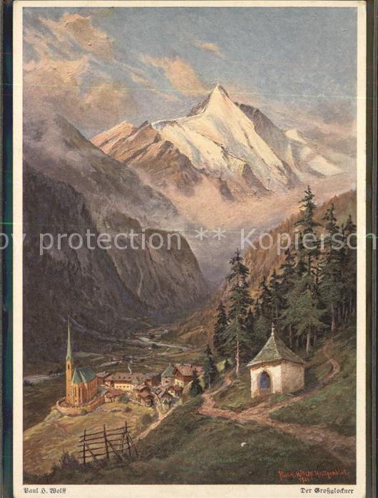 Heiligenblut Kaernten mit Kirche und Grossglockner Künstlerka