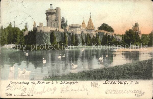 Laxenburg Franzensburg mit Teich im kk Schlosspar