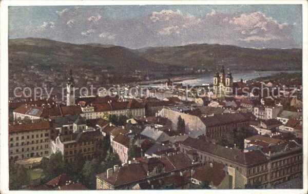 Linz Donau Stadtbild mit Dom Künstlerkarte Nr. 700