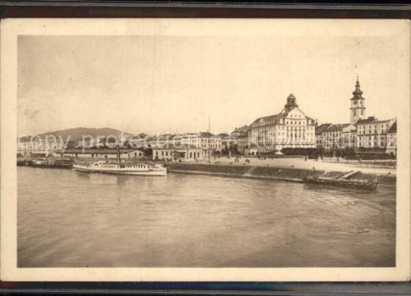 Linz Donau Landungsplatz Dampfer Künstlerkarte Nr.