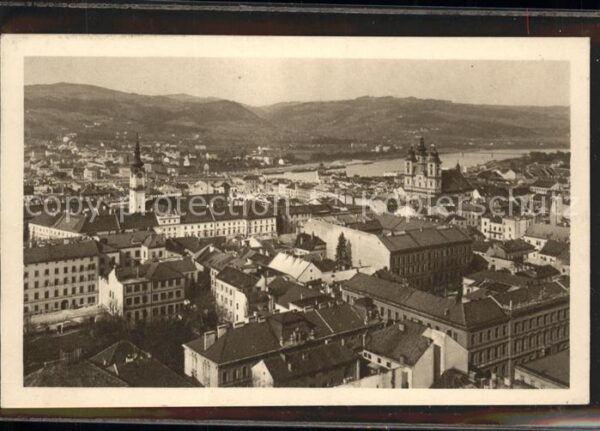 Linz Donau Blick über die Stadt Dom Künstlerkarte