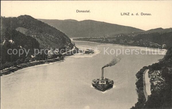 Linz Donau Donautal Dampfer Handkolorierte Künstle