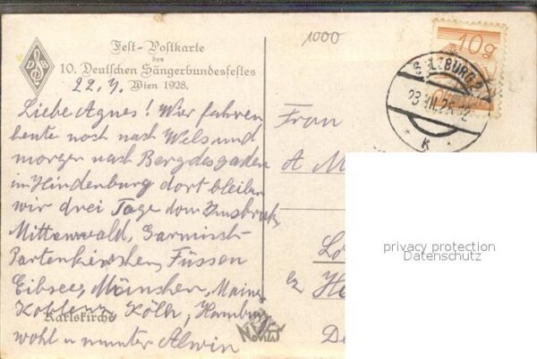 Wien Karlskirche Fest Postkarte 10. Deutsche – Bild 2