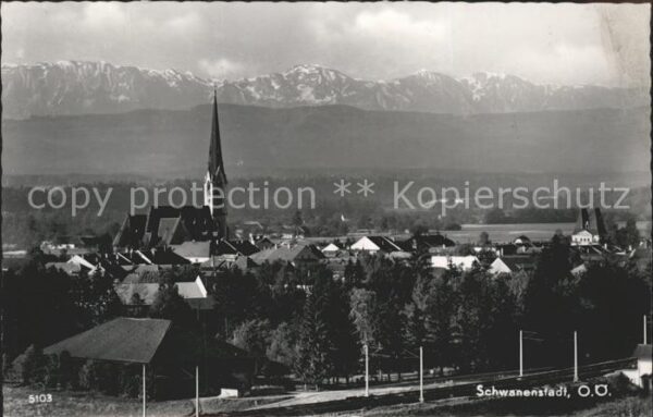 Schwanenstadt Ortsansicht mit Kirche und Alpenpanoram