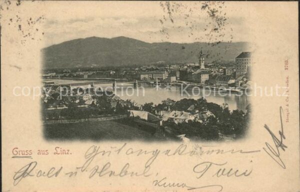 Linz Donau Teilansicht an der Donau Brücke