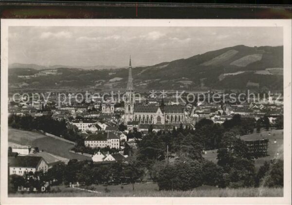 Linz Donau Stadtbild mit Maria Empfängnis Dom