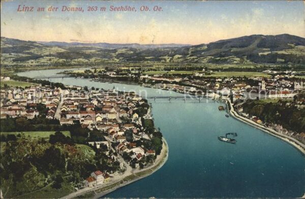 Linz Donau Panorama Brücke Dampfer