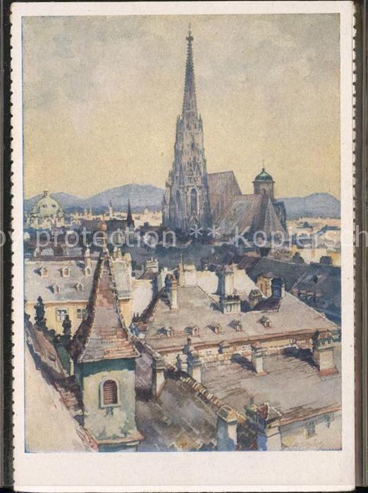 Wien Stephanskirche Künstlerkarte nach Aquar