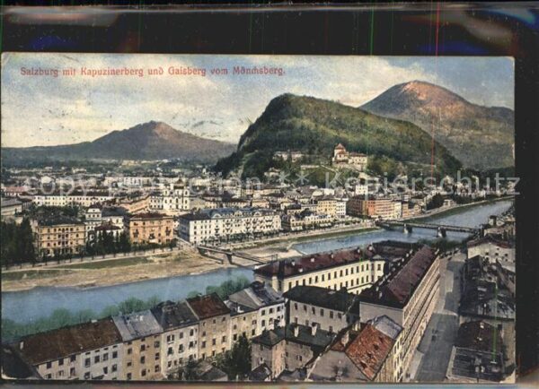 Salzburg Oesterreich mit Kapuzinerberg und Gaisberg