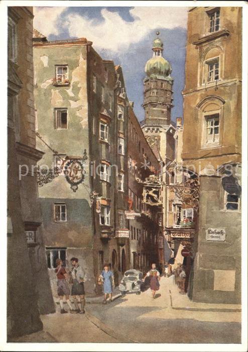 Innsbruck Seilergasse mit Stadtturm Künstlerkarte
