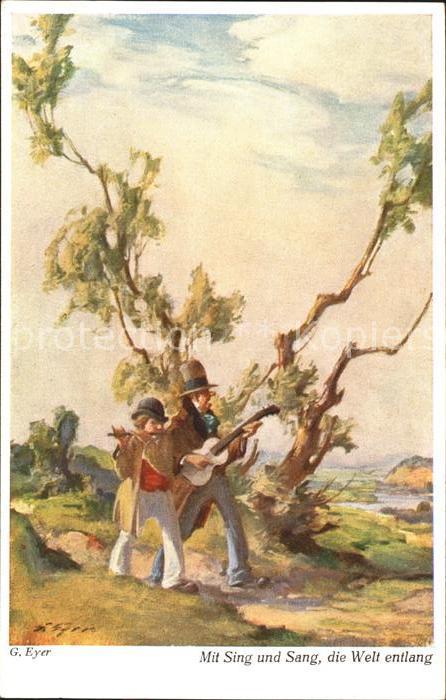 Kuenstlerkarte G. Eyer Nr. 1307 Gitarre Flöte Musikant
