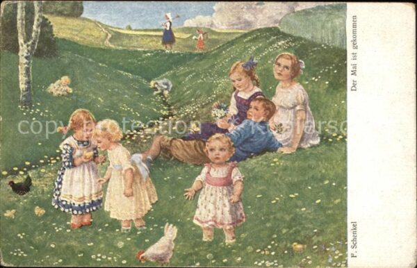 Kuenstlerkarte F. Schenkel Nr. 643 Kinder Hühner Mai D