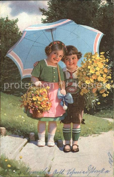 Kinder Child Enfants Sonnenschirm Blumen Tracht