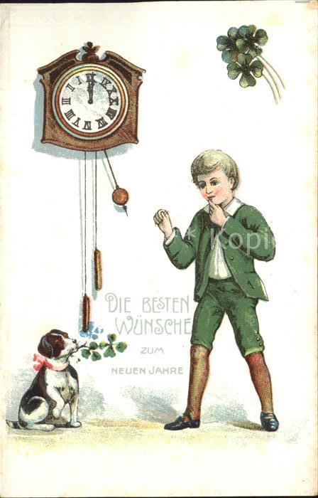 Uhren Neujahr Kind Hund Kleeblatt