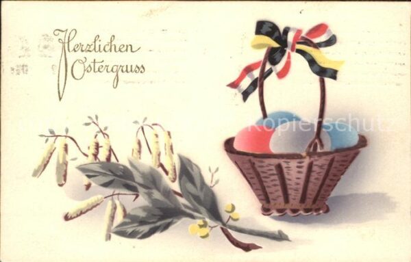 Ostern Easter Paques Ostereier Weidenkätzchen Schwarz-Weis-R