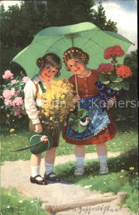 Kinder Child Enfants Sonnenschirm Blumen