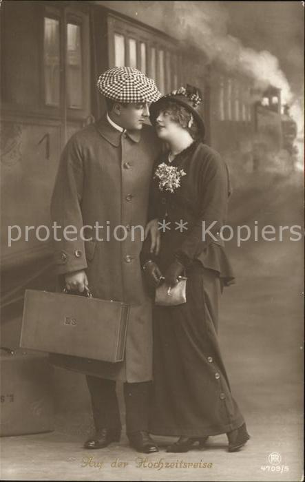 Verlag RPH RotoPHot Berlin Nr. 4709/5 Paar Poesie Eisenbahn Hochzeitsr