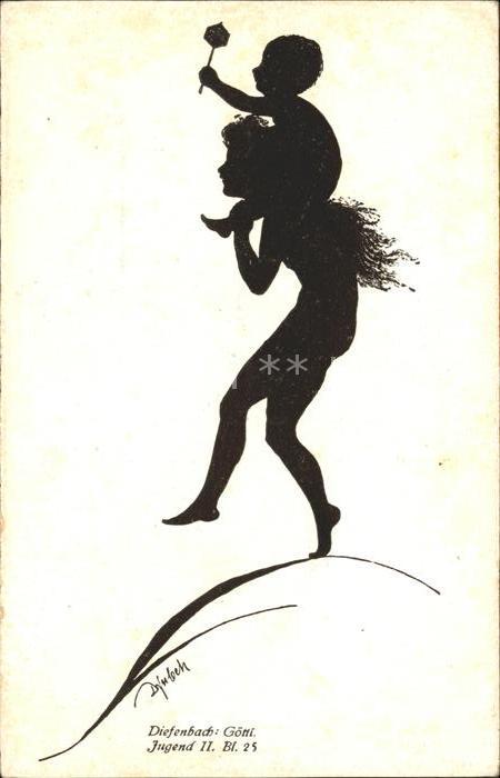 Scherenschnitt Schattenbildkarte Diefenbach Götti Jugend II. Bl. 25 Frau