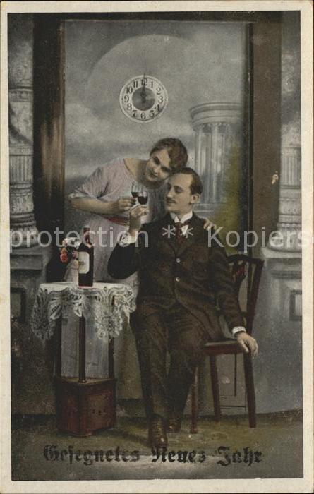 Neujahr Uhr Paar Poesie Wein