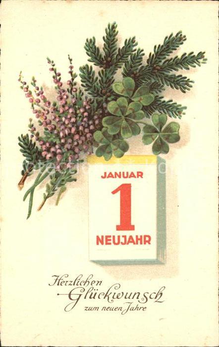 Datumskarte Neujahr Kleeblätter