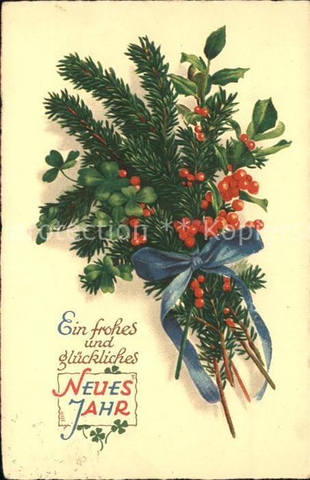 Neujahr Tannenzweig Kleeblätter