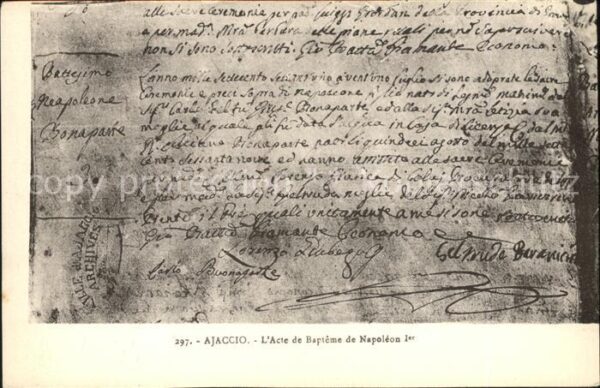 Napoleon Bonaparte Ajaccio Acte de Bapteme de Napoleon