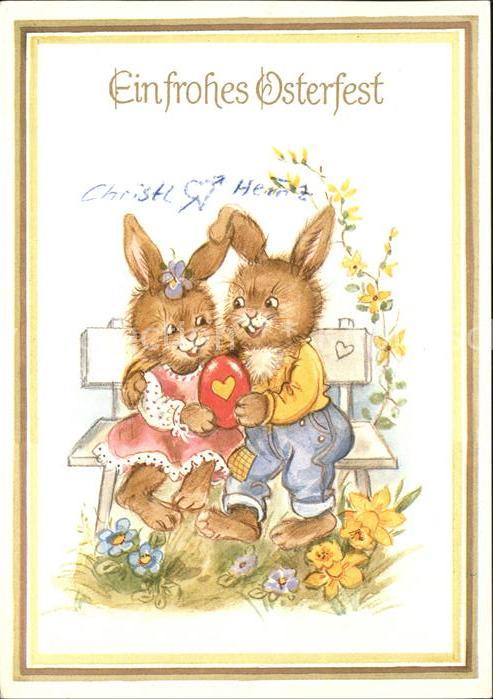 Ostern Easter Paques Hasen vermenschlicht Blumen Narzissen