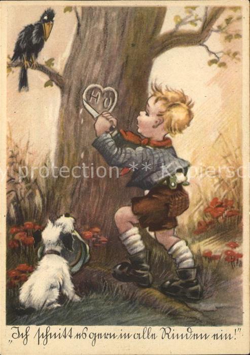 Kinder Child Enfants Hund Rabe Baum