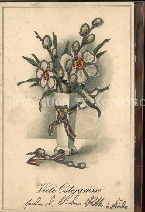 Ostern Easter Paques Blumen Weidenkätzchen Schwarz-Weiss-Rot