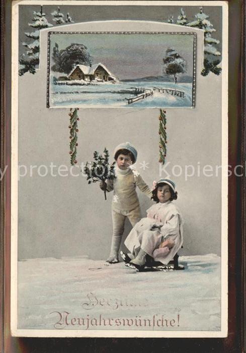 Schlitten Schnee Neujahr Kinder