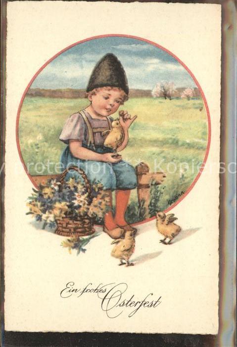 Ostern Easter Paques KindKüken Blumen