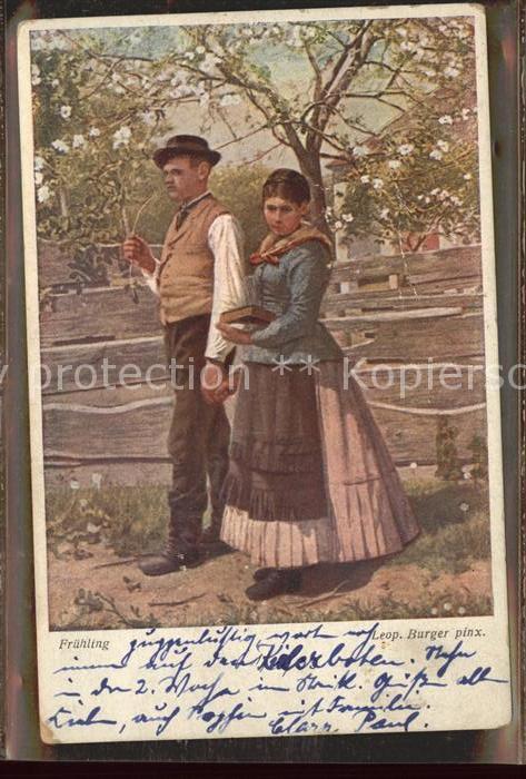 Verlag Wiener Kunst Nr. 1933 Leop. Burger Frühling Paar Pfeife