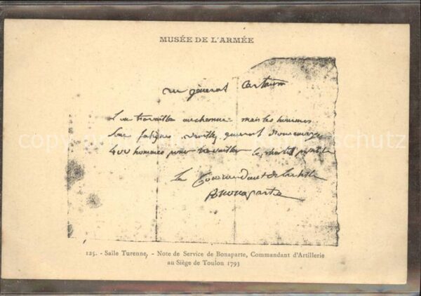 Napoleon Bonaparte Salle Turenne Note de Service Musee de
